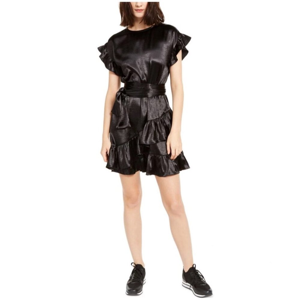 Michael Kors Black Metallic Ruffle Dress Sz XXL Womens Evening Partywear Polyest